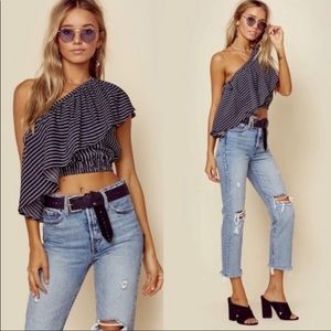 Faithful the Brand one shoulder striped crop top